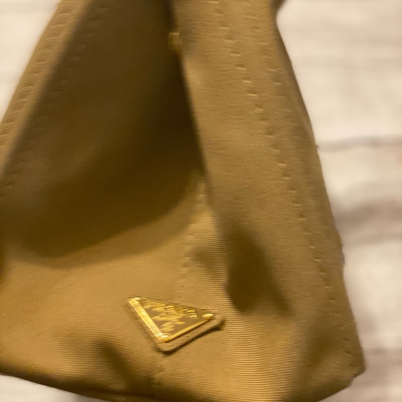 Prada linen shopping bag 13X8x. Good condition. Very clean Tan. Side pockets - Picture 16 of 16